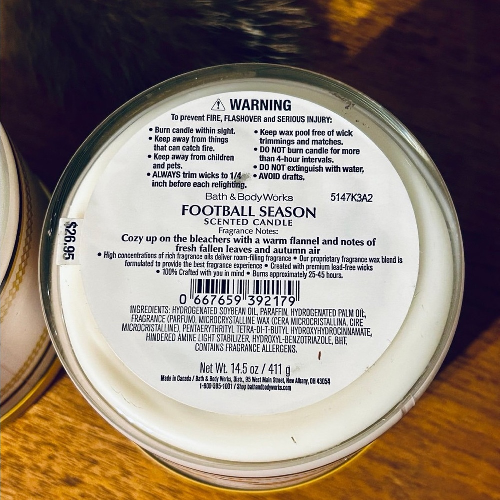 Bath & Body Works Football Season Soy Candle - lot of 2 full size 3 wick - Picture 5 of 6